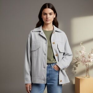 VINCE Casual Button Front Soft Cotton Jacket Overshirt light blue Sz Large